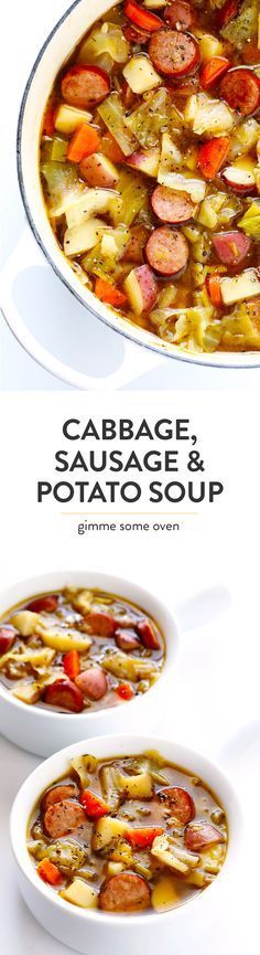 This Cabbage, Sausage and Potato Soup recipe is hearty and comforting, it’s filled with lots of tender cabbage, smoked sausage (I