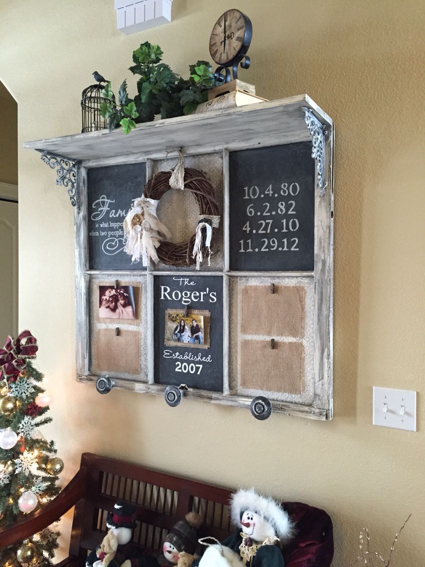 Vintage window, shelf and wreath.