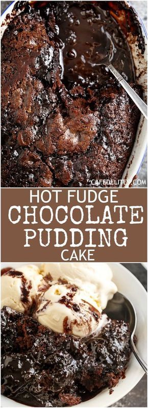 Hot Fudge Chocolate Pudding Cake is extremely easy to make! A rich chocolate fudge sauce forms underneath a layer of chocolate cake while baking, by itself! | https://cafedelites.com -   21 baking recipes pie
 ideas