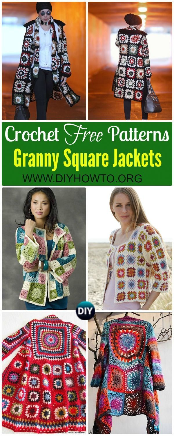 Crochet Granny Square Jacket Cardigan Free Patterns via @diyhowto -   21 boho style crochet
 ideas