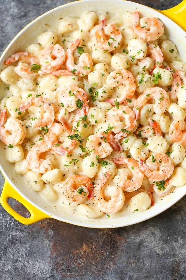 Shrimp and Gnocchi With Garlic Parmesan Cream Sauce Valentine's Day Dinner Recipe. -   21 romantic dinner recipes
 ideas