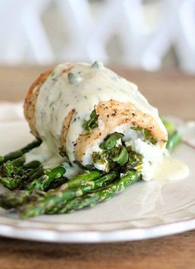 Spinach and Goat Stuffed Chicken Breast with Roasted Asparagus -   21 romantic dinner recipes
 ideas