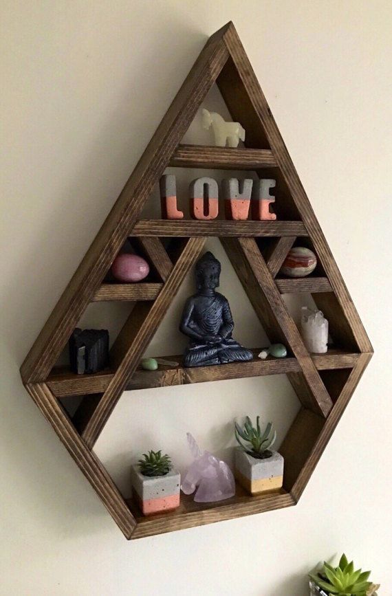 Chakra, Large crystal display shelf, crystal display shelf, crystals, bhuda, crystal display, wall shelves, altar, bohemian decor, moon phas -   22 gypsy style home
 ideas