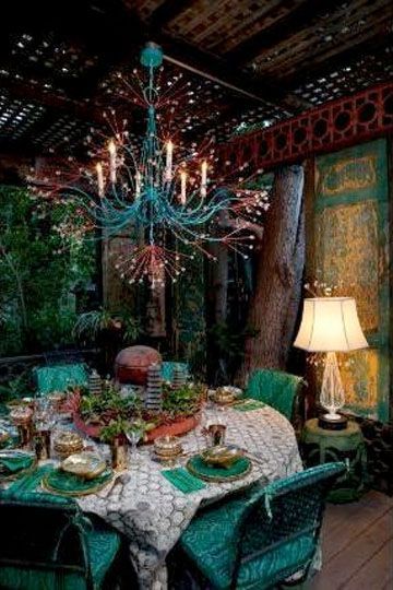 *в™Ґ* Boho Decor Bliss bright gypsy color & hippie bohemian mixed pattern home decorating ideas - chandelier from Tony Duquette. -   22 gypsy style home
 ideas