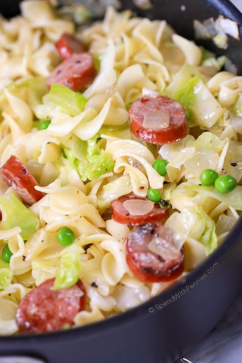 Cabbage and Noodles is a quick and easy Polish recipe with tender sweet cabbage, egg noodles and browned sausage tossed in butter, salt & pepper. -   23 sausage recipes cabbage
 ideas