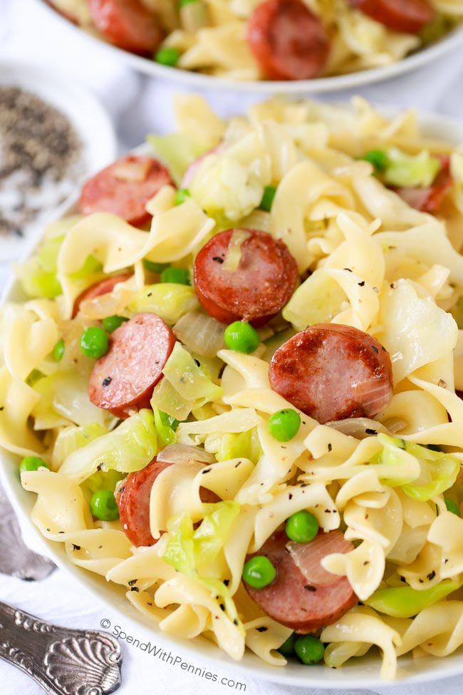 Cabbage and Noodles is a quick and easy Polish recipe with tender sweet cabbage, egg noodles and browned sausage tossed in butter, salt & pepper. -   23 sausage recipes cabbage
 ideas