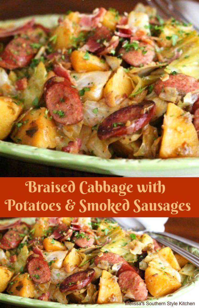 This Braised Cabbage With Potatoes And Smoked Sausages proves food doesn't have to be fancy to be good and it keeps your budget on track, too. -   23 sausage recipes cabbage
 ideas