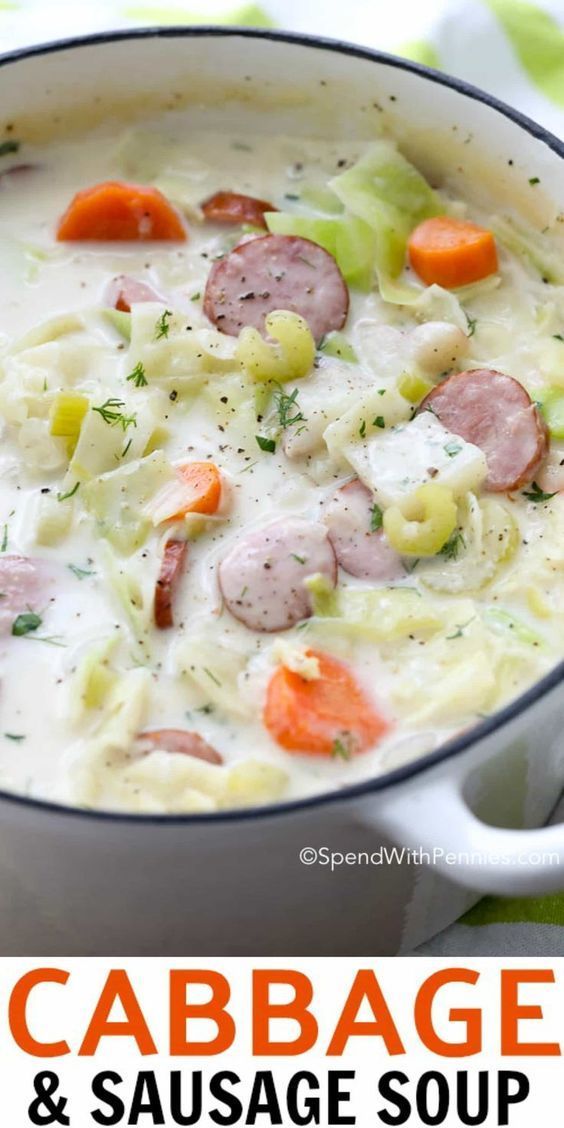 Warm your belly from the inside out with a bowl of easy Sausage & Cabbage Soup! A beautifully luscious soup with smoky sausage, fresh vegetables and of course sweet tender cabbage simmered in a flavorful creamy broth. -   23 sausage recipes cabbage
 ideas