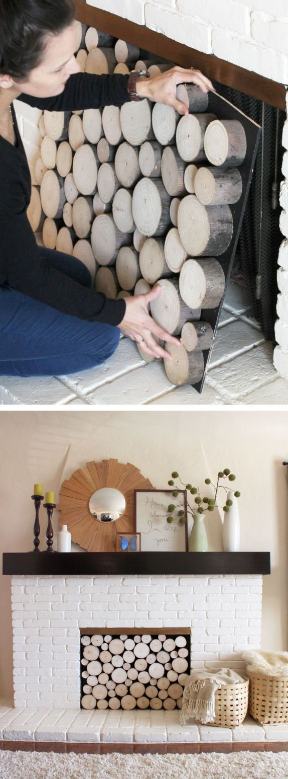 DIY Faux Stacked Wood Fireplace- if you don't have a working fireplace or one in use -   24 apartment fireplace decor ideas