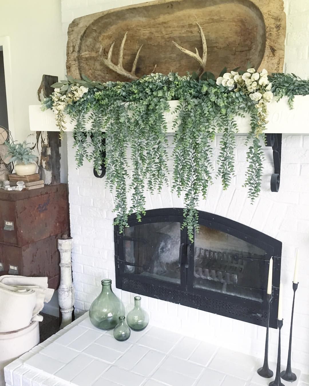 Eucalyptus styled mantel -   24 apartment fireplace decor ideas
