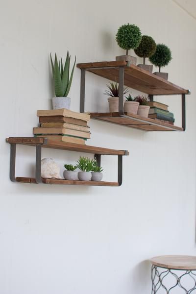Kalalou Recycled Wood And Metal Shelves - Set Of 2 -   24 simple wall decor
 ideas