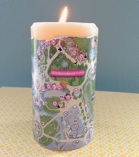 Disney Park Map Candle - what a cool thing to do with your old park maps! | Disney Crafts | Disney Crafts DIY | Disney Crafts for Kids | Disney Crafts for Teens | Disney Crafts for Adults | disney crafts for adults #disney -   25 cool disney crafts
 ideas