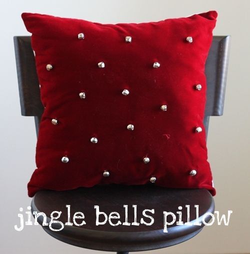 Jingle bell pillow  So cute - She has some other ideas for dressing of throw pillows for the Christmas holidays. The neat thing is the ideas can be used for different seasons of the year. And they are all really easy - store bought pillows and you apply the decorations. I love it! -   25 diy pillows christmas
 ideas