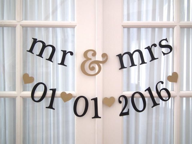 mr & mrs AND date Banner. Ships Priority. 2 Wedding Banners. Save the Date. Wedding Decor. Bridal Shower. Photo Prop. 5280 Bliss -   25 diy wedding banner
 ideas