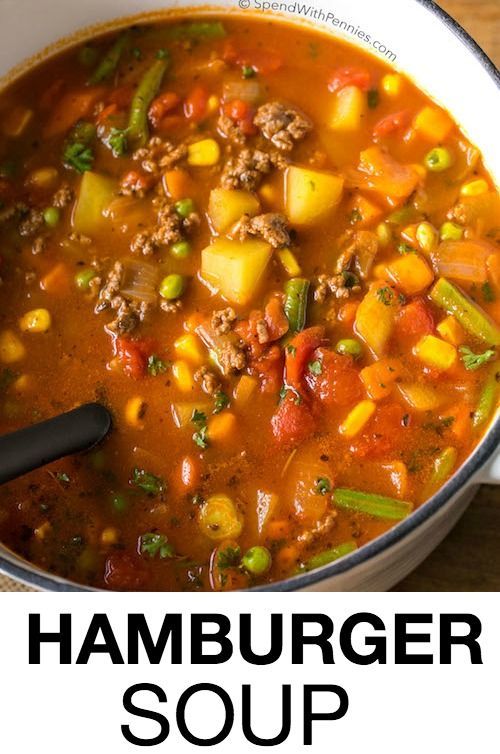 Hamburger Soup is a quick and easy meal loaded with vegetables, lean beef, diced tomatoes and potatoes.  It's great made ahead of time, reheats well and freezes perfectly -   25 ground recipes link
 ideas