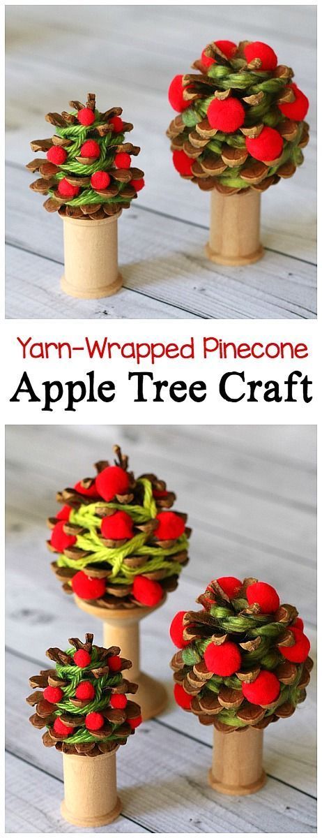 Yarn-Wrapped Pinecone Apple Tree Craft for Kids -   25 pinecone crafts for children
 ideas