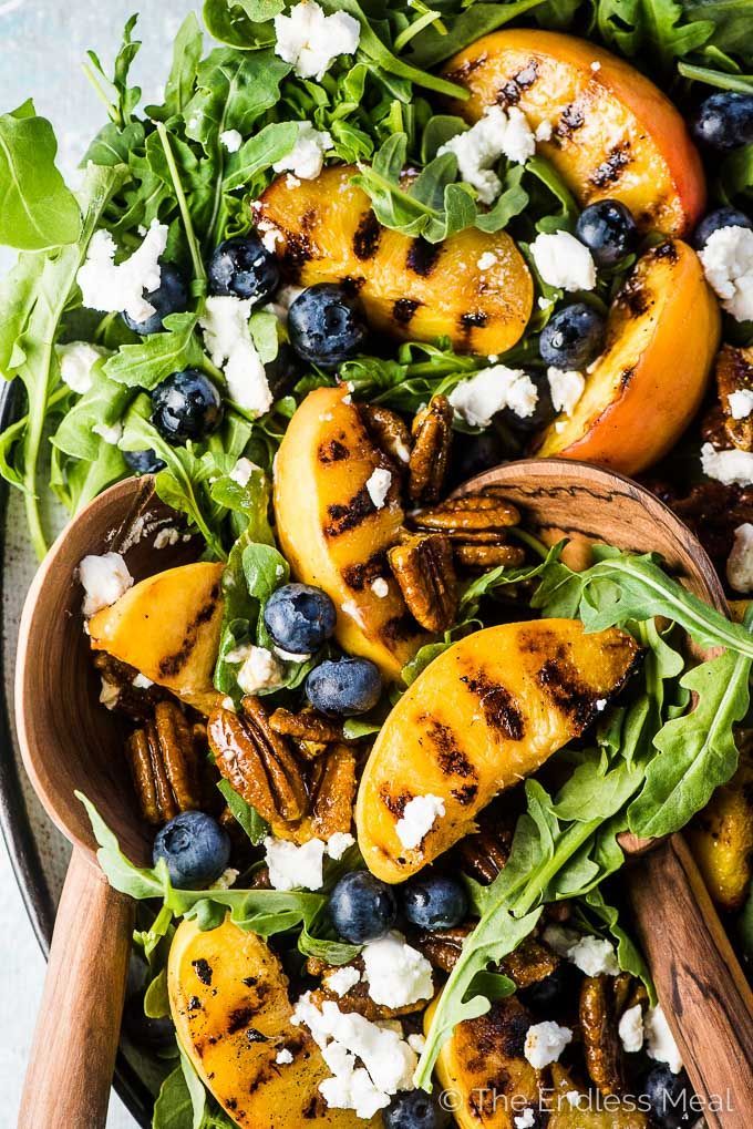 Grilled Peach and Arugula Salad with Goat Cheese and Sweet Honey Balsamic Dressing -   18 bbq salad recipes
 ideas