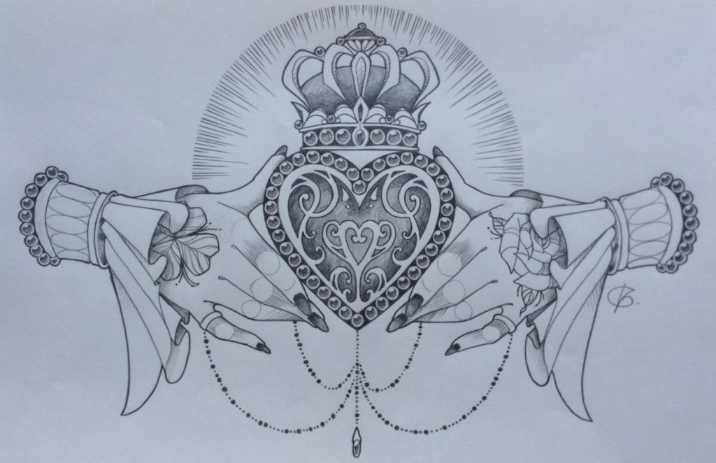 Claddagh design by Nina, Beautiful Freak Tattoo Belgium - This would make a great cover up for my tramp stamp -   18 chest tattoo drawings
 ideas