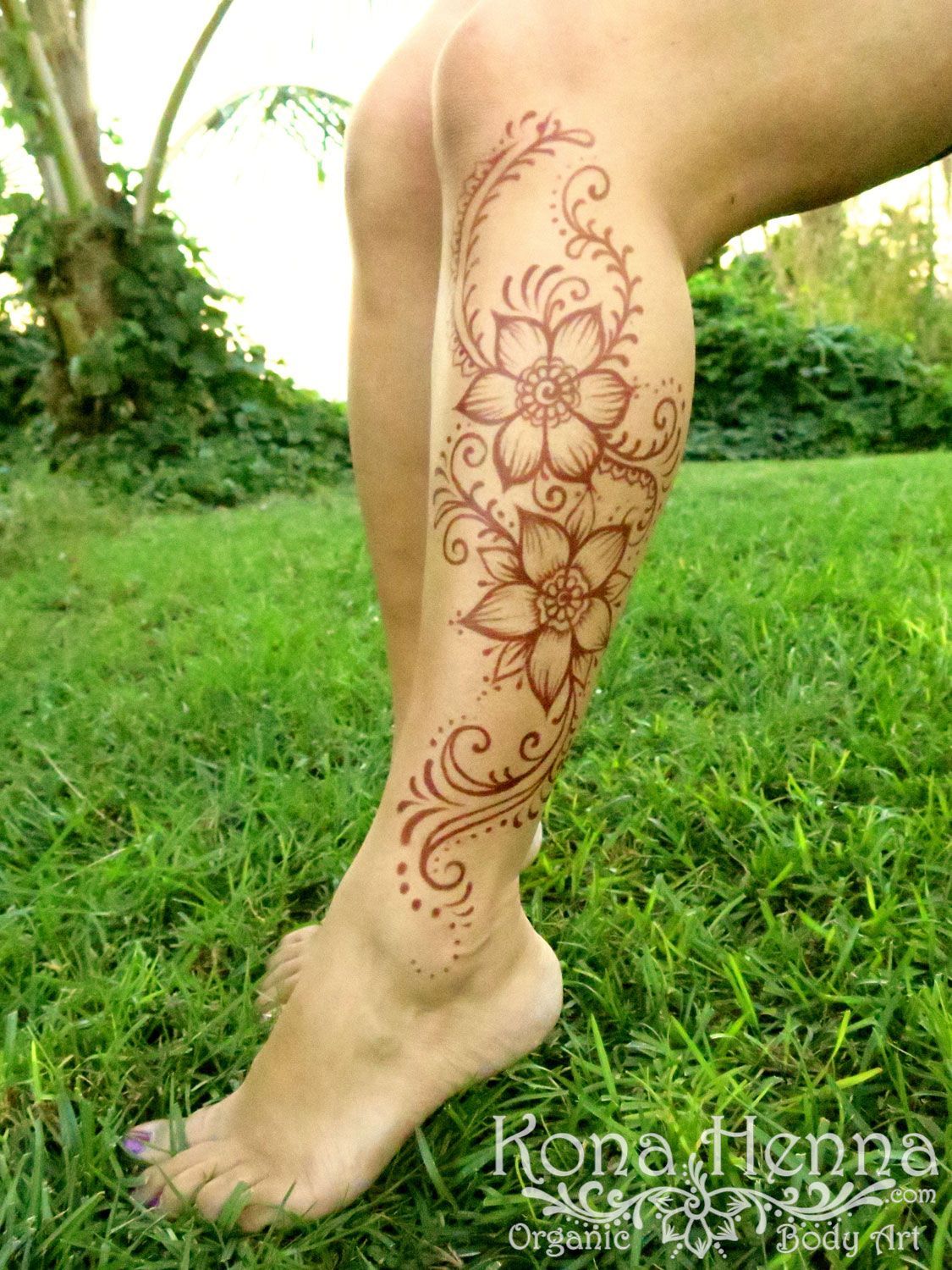 Kona Henna Studio - Floral Leg Henna -   20 mens tattoo leg
 ideas