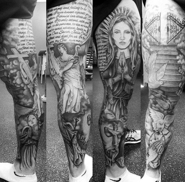 50 Heaven Tattoos For Men - Higher Place Design Ideas -   20 mens tattoo leg
 ideas