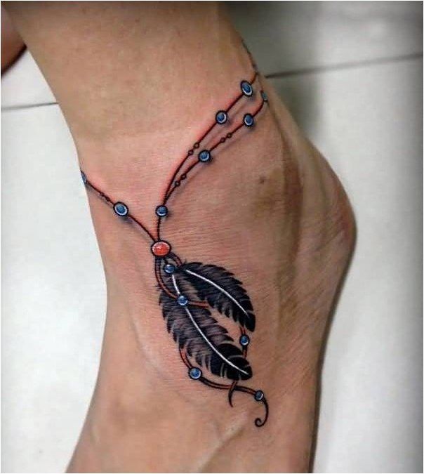 #Tattoo New Feather Shaped Bracelet Tattoo for Ankle, Click to See More... -   20 tattoo leg bracelet ideas