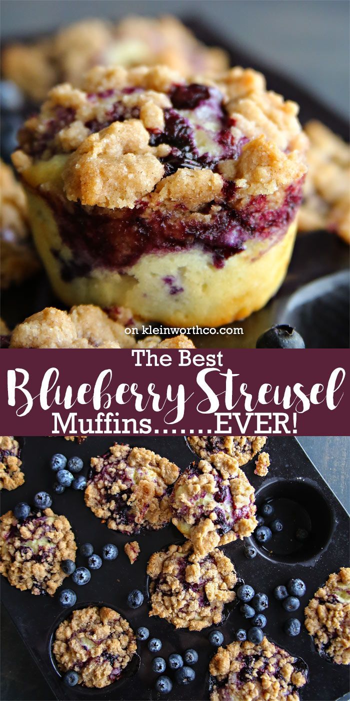 The very Best Blueberry Streusel Muffins recipe you'll ever make! It's the ultimate in easy breakfast recipes with buttery streusel crumbles. Delicious!  via @KleinworthCo -   21 breakfast recipes muffins
 ideas