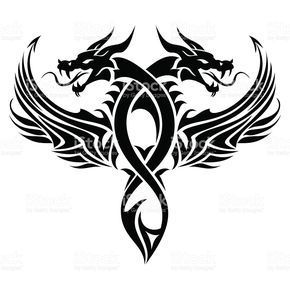 Black cutout tribal dragon tattoo vector illustration -   21 dragon tattoo sketch ideas