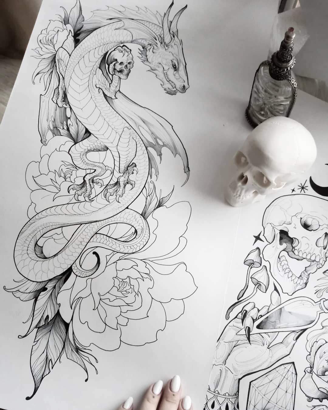Line drawing joyness -   21 dragon tattoo sketch ideas