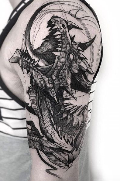 60 Reasons Why You Need A Sketched Tattoo Design -   21 dragon tattoo sketch ideas