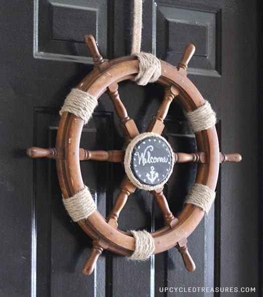 Upcycled Ship Helm Wreath -   21 nautical decor wreath
 ideas