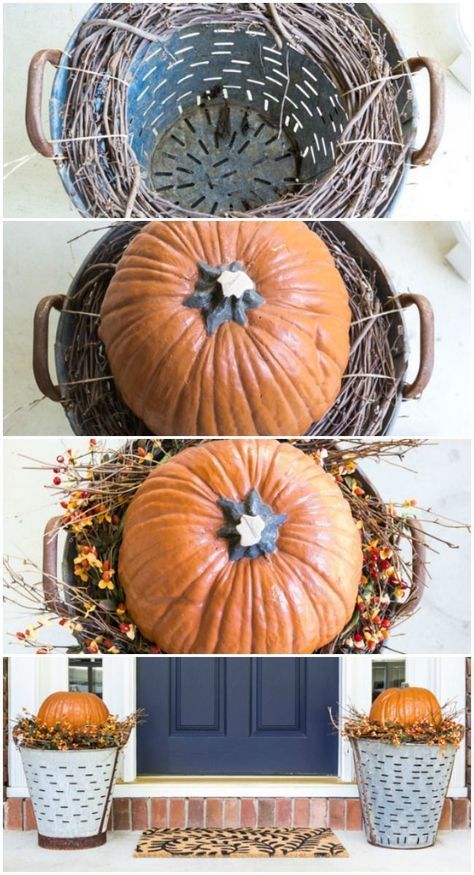 DIY Fall Olive Bucket Pumpkin Planters -   22 country fall crafts
 ideas