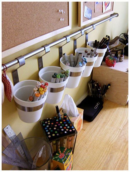 A Rail of Buckets -   22 crafts organization pens
 ideas