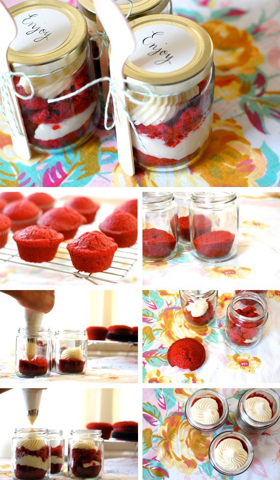 Red Velvet Cupcake in a Jar -   22 diy food in a jar
 ideas