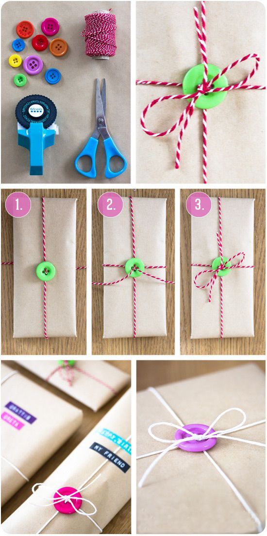 Use twine, thin ribbon, yarn with button odds and ends. -   22 thin yarn crafts
 ideas