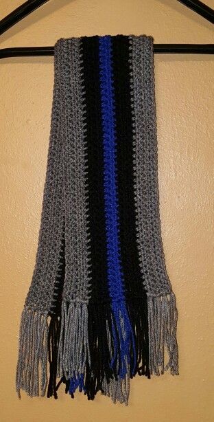 Crochet thin blue line scarf; I  made for my hubby! -   22 thin yarn crafts
 ideas