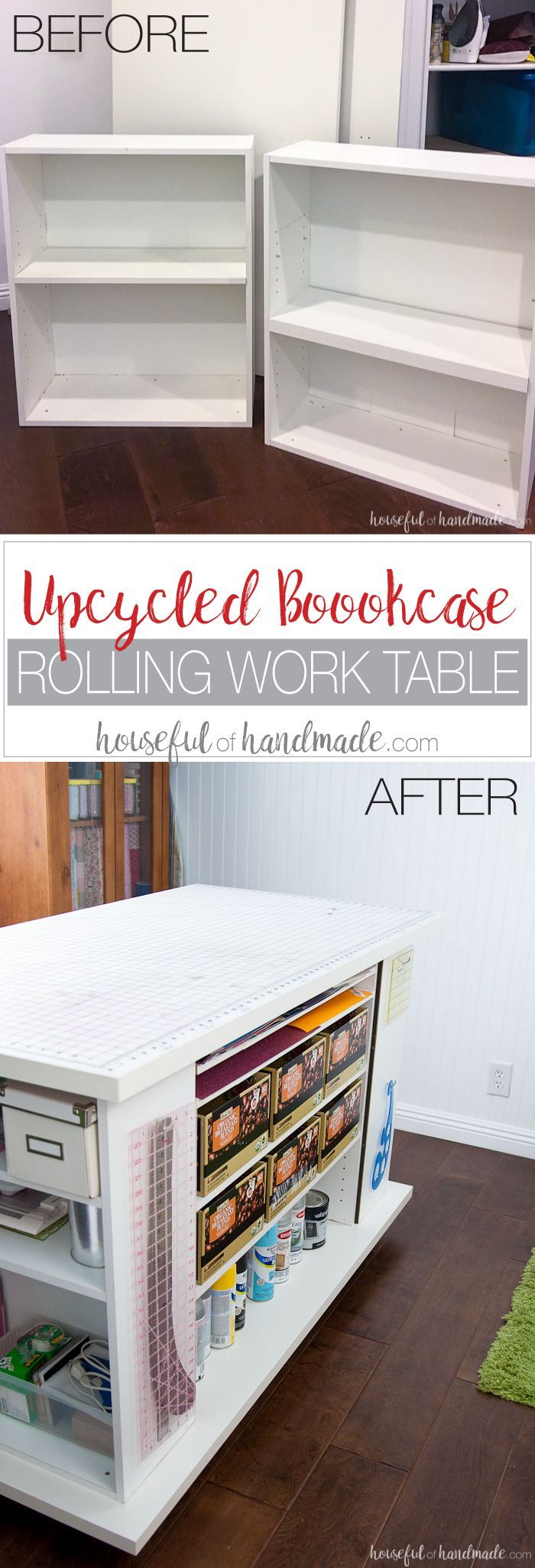 Upcycled Bookcase Rolling Work Table -   23 cheap crafts room
 ideas