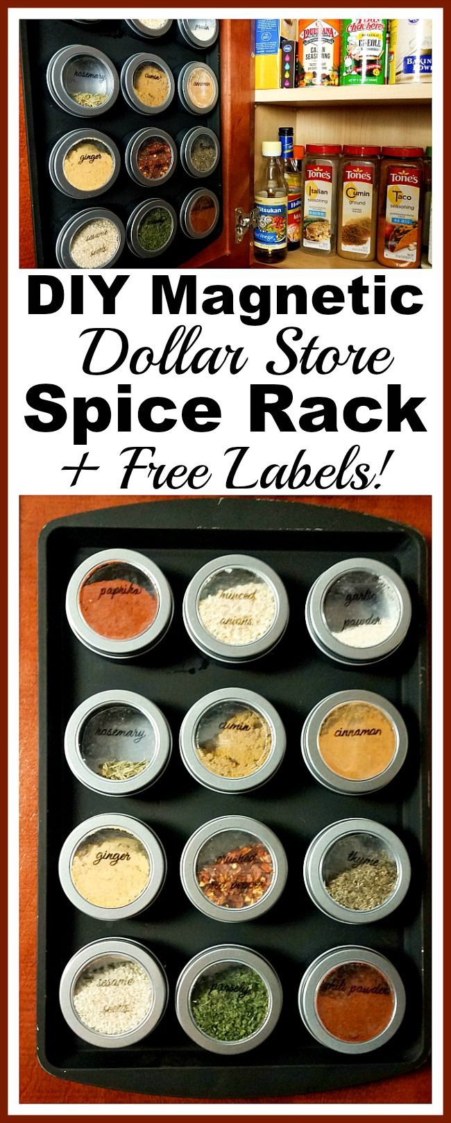 DIY Magnetic Dollar Store Spice Rack with Free Printable Spice Jar Labels -   23 diy decorations organizing
 ideas