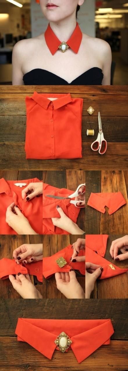 OH yes i can make this!! i have the perfect ORANGE MENs Shirt to cut apart!!! :} -   23 diy shirts collar
 ideas