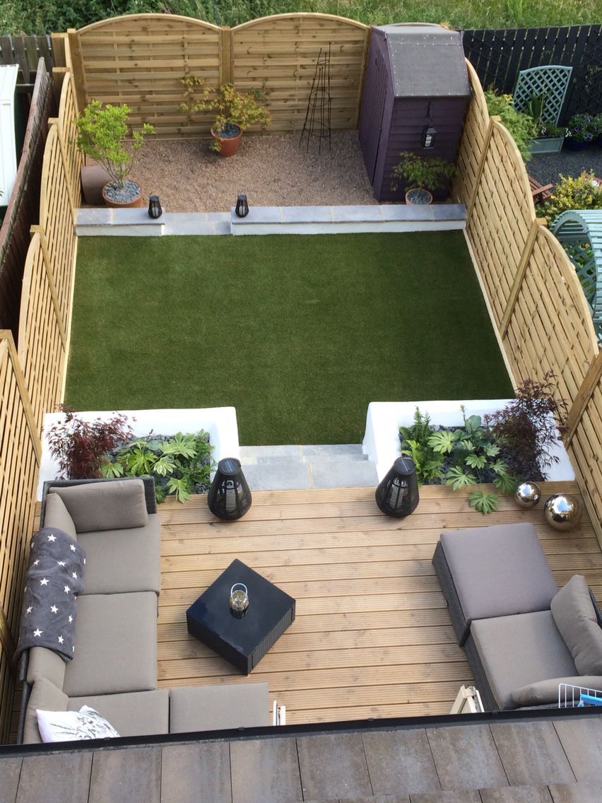 Decking, garden furniture and plant boxes -   23 garden patio area
 ideas