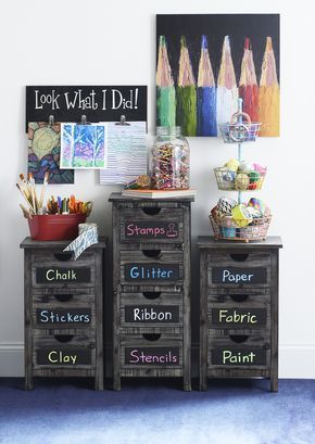 Weathered Gray Chalkboard 4-Drawer Chest -   23 kids crafts storage
 ideas