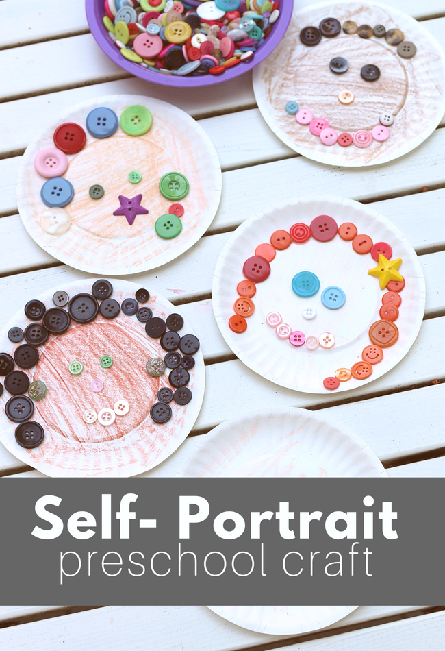 Paper Plate & Button Self Portrait Preschool Craft -   23 preschool crafts back to school
 ideas