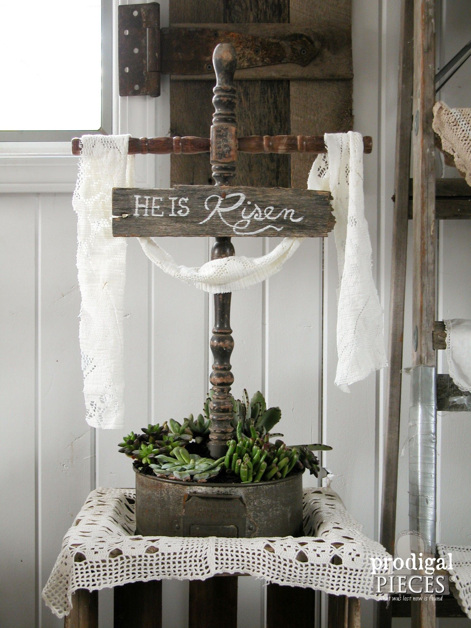 Easter Cross made from Repurposed Materials -   23 religious easter crafts
 ideas