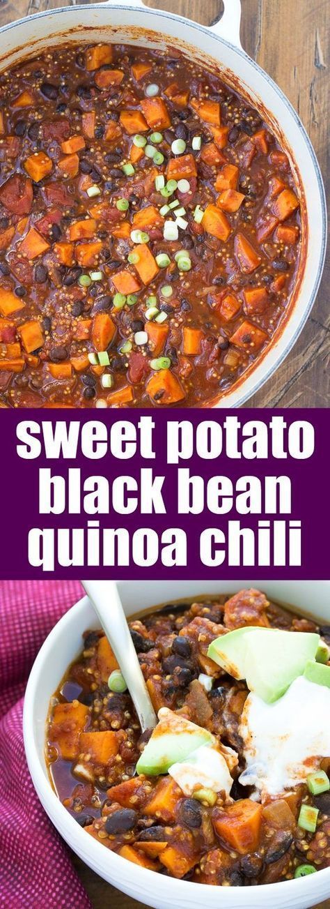 Sweet Potato and Black Bean Chili with Quinoa. Vegetarian, vegan option, fast and easy to make! | www.kristineskitchenblog.com -   23 sweet chili recipes
 ideas