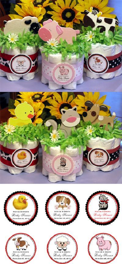 LMK Gifts Baby Shower BARNYARD FARM ANIMAL diaper cake centerpiece -   24 barnyard animal crafts
 ideas