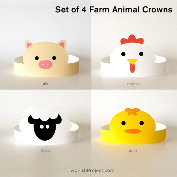 Printable Masks Kids/Boys/Girls/Adults, Birthday Party Hat/Headband/Crown, Supplies/Decor | Barnyard Farm Animals: Chicken, Duck, Pig, Sheep -   24 barnyard animal crafts
 ideas