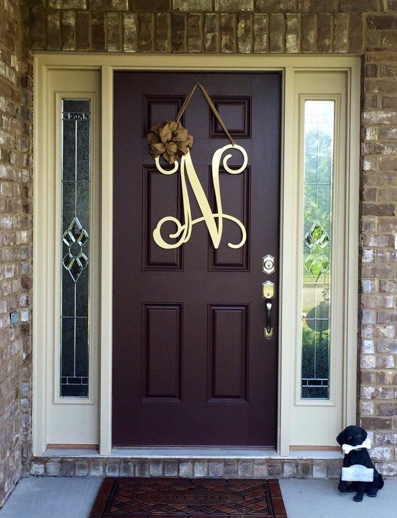 Metal Initial door wreath w/ ribbon, Front Door Wreaths, Monogram Door Hanger, Monogrammed Wreath, Front Door Letters, Outdoor Wreath, Decor -   24 decor on door
 ideas