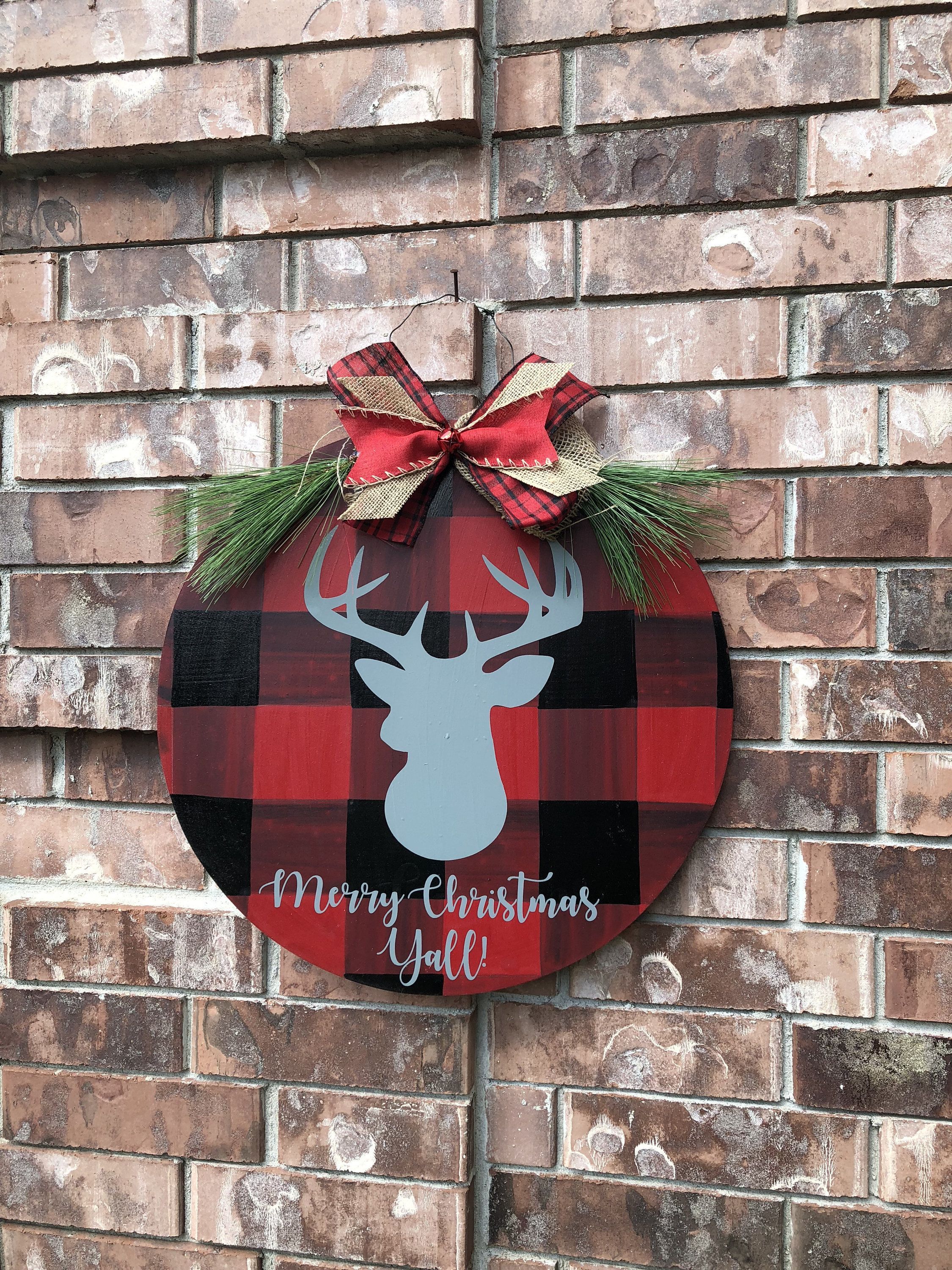 Christmas Door Hanger, Buffalo Plaid Door Hanger, reindeer Door Hanger, Christmas Wreath, Christmas Decor, Buffalo Plaid Christmas -   24 decor on door
 ideas