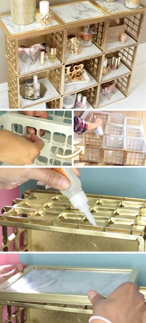 Dollar Tree Marble and Gold Organizer -   24 diy home dollar store ideas