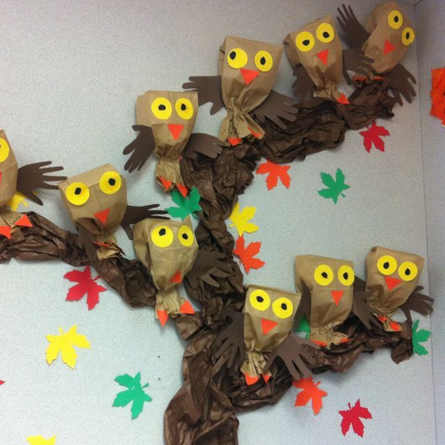 Paper Bag Owls and hand wings - Just Picture -   24 fall decor classroom
 ideas