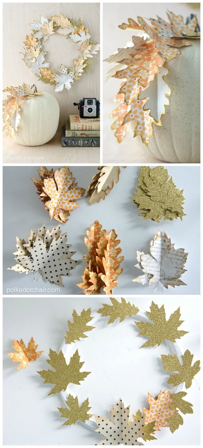 Paper Leaf Autumn Wreath Tutorial and lots of Gorgeous Fall Wreath Ideas -   24 fall paper crafts
 ideas